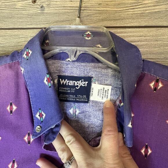 Wrangle X-long tails Size 17.5 - 35 Purple Shirt Button Down Long Sleeve VTG - Picture 5 of 8